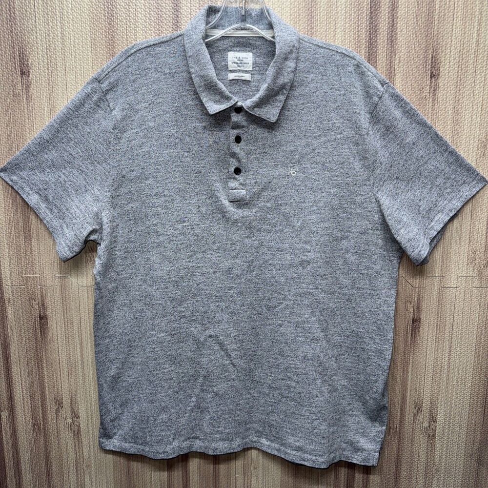 Rag & Bone New York Polo Shirt Men’s 2XL Heather Gray Cotton Short Sleeve - Picture 2 of 7